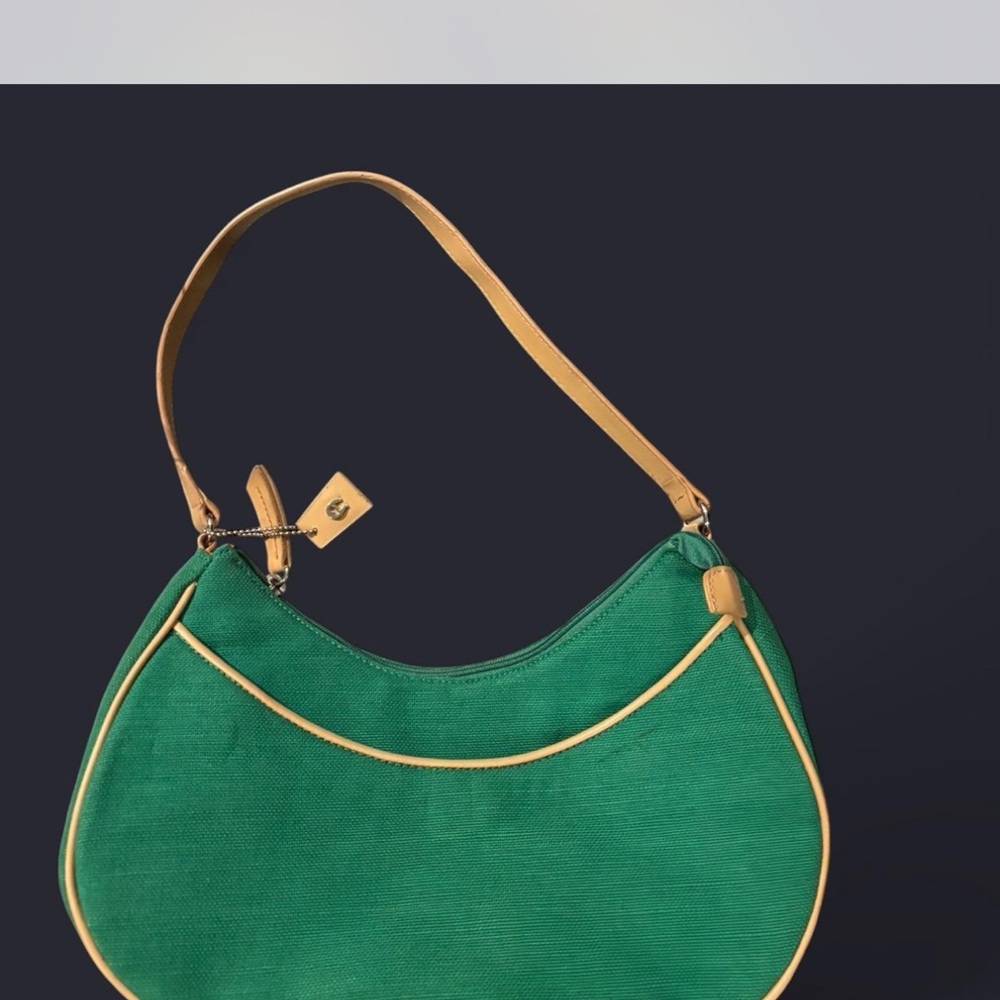Etienne Aigner Green and Tan Hobo Bag with Leather Trim